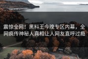 震惊全网！黑料王今晚专区内幕，全网疯传神秘人真相让人网友直呼过瘾