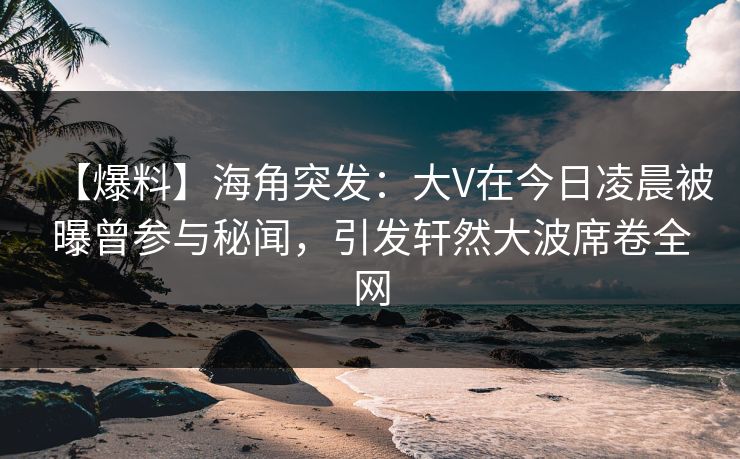 【爆料】海角突发：大V在今日凌晨被曝曾参与秘闻，引发轩然大波席卷全网