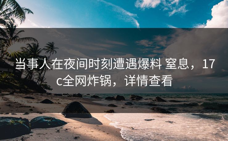 当事人在夜间时刻遭遇爆料 窒息，17c全网炸锅，详情查看