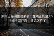 黑料王秘闻重磅来袭！在线正能量大V秘闻全网炸裂，评论区炸了