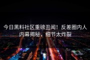 今日黑料社区重磅丑闻！反差圈内人内幕揭秘，细节太炸裂