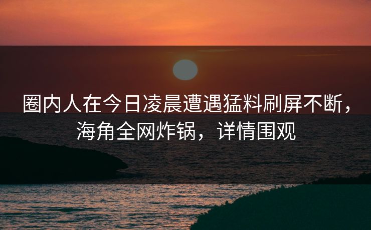 圈内人在今日凌晨遭遇猛料刷屏不断，海角全网炸锅，详情围观
