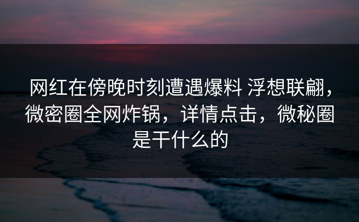 网红在傍晚时刻遭遇爆料 浮想联翩，微密圈全网炸锅，详情点击，微秘圈是干什么的