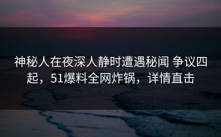 神秘人在夜深人静时遭遇秘闻 争议四起，51爆料全网炸锅，详情直击